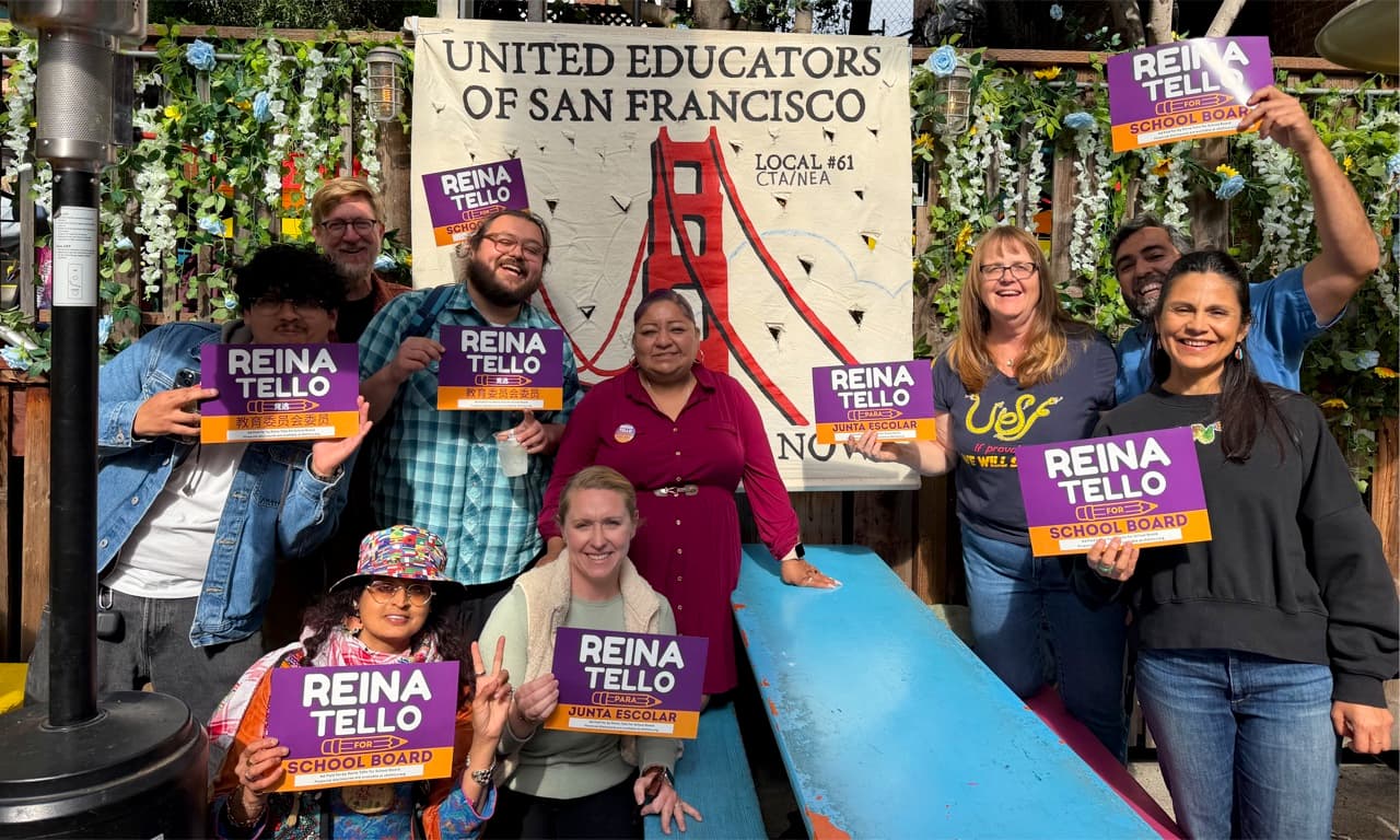 Reina Tello with UESF supporters